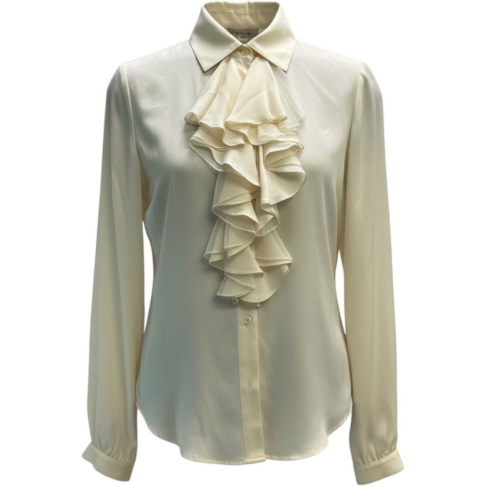 Lauren Ralph Lauren Ivory 100% Silk Ruffle Jabot Blouse Small Victorian Cream